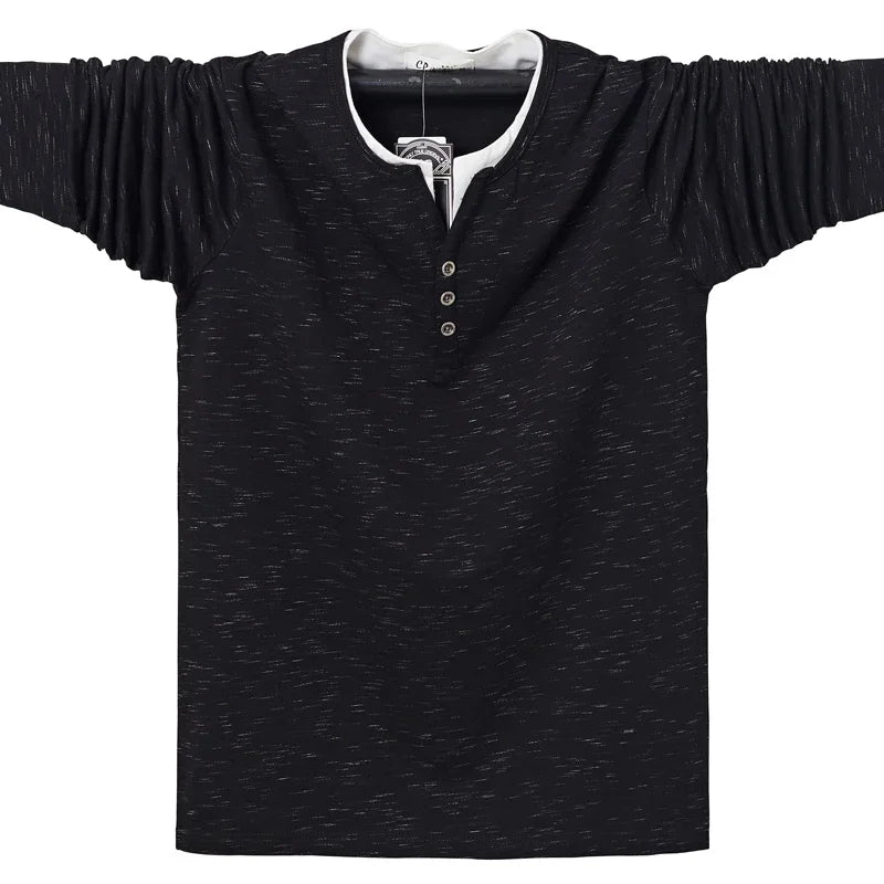 T-shirt à manches longues en coton à col en V grande taille M-6XL