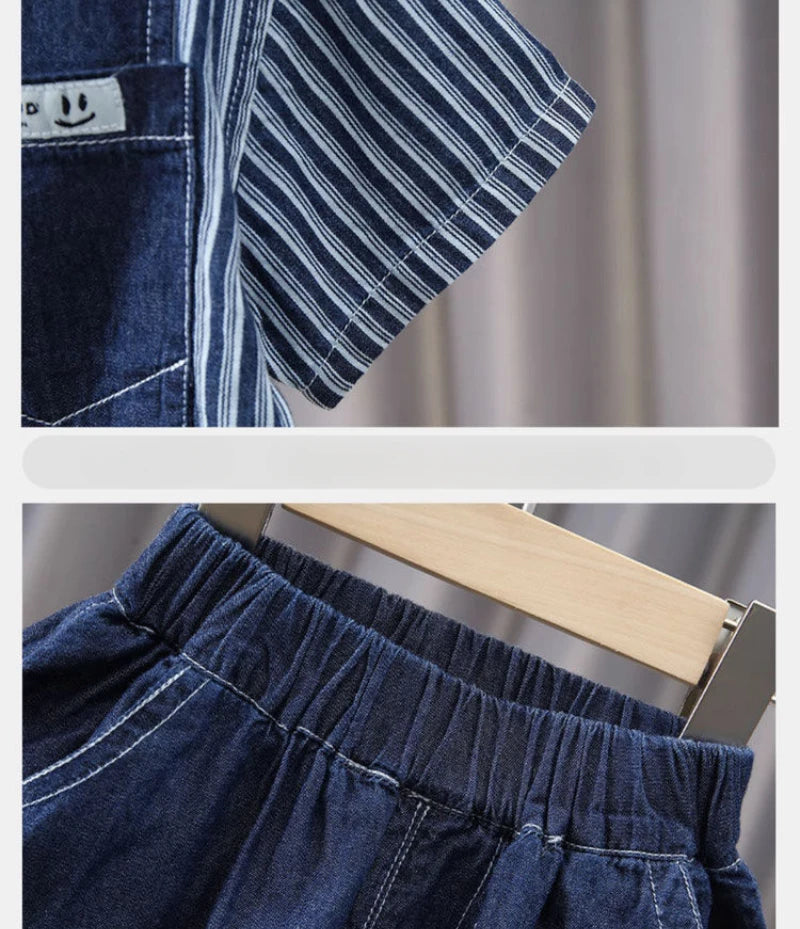 Ensemble garçons, chemise en Denim décontractée à manches courtes + Short du 2 ans à 10 ans