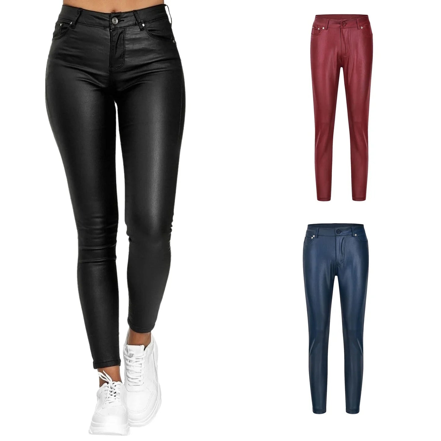 Pantalons en cuir PU noir Sexy Stretch moulante MAEJORKEN