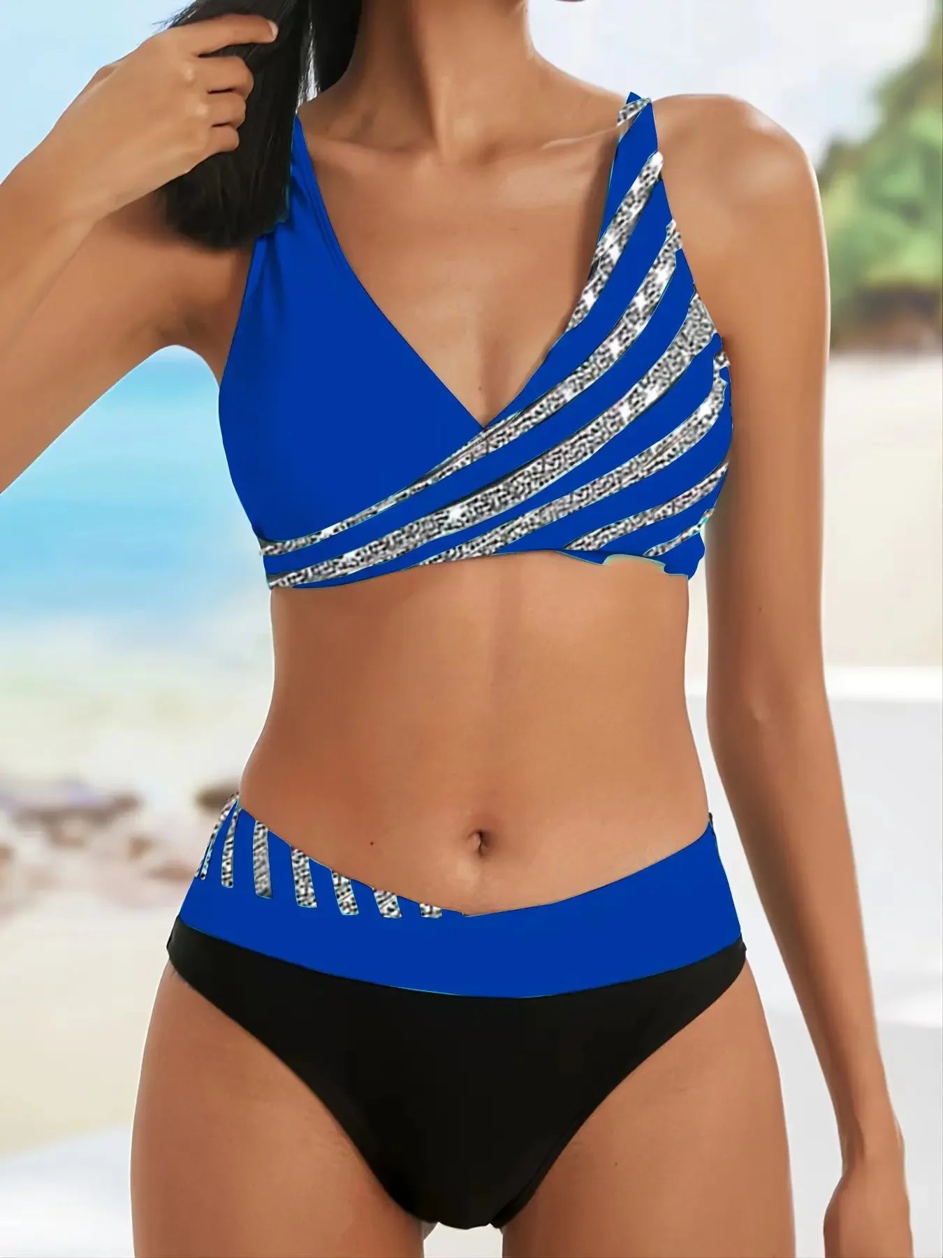 Maillot de bain blanc deux pièces micro rayé MAEJORKEN