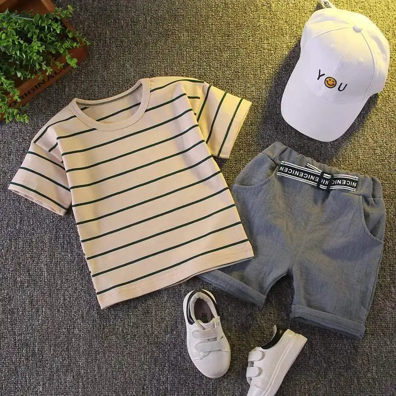 Ensemble deux pièces en coton pour garçons t-shirt à manches courtes + Short du 18 mois au 7 ans
