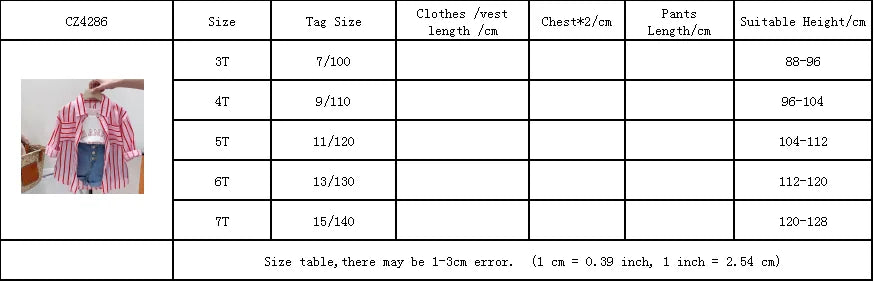 Ensemble 3 pièces chemise rayée à manches longues + débardeur + short en Denim de 3 a 7 ans MAEJORKEN