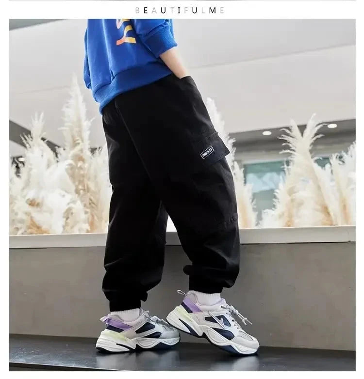 Pantalons Cargo pour garçons, Streetwear de printemps, pantalons de survêtement pour adolescents, taille élastique, pantalons longs pour enfants de 10 à 12 ans MAEJORKEN
