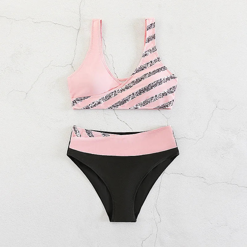 Maillot de bain blanc deux pièces micro rayé MAEJORKEN