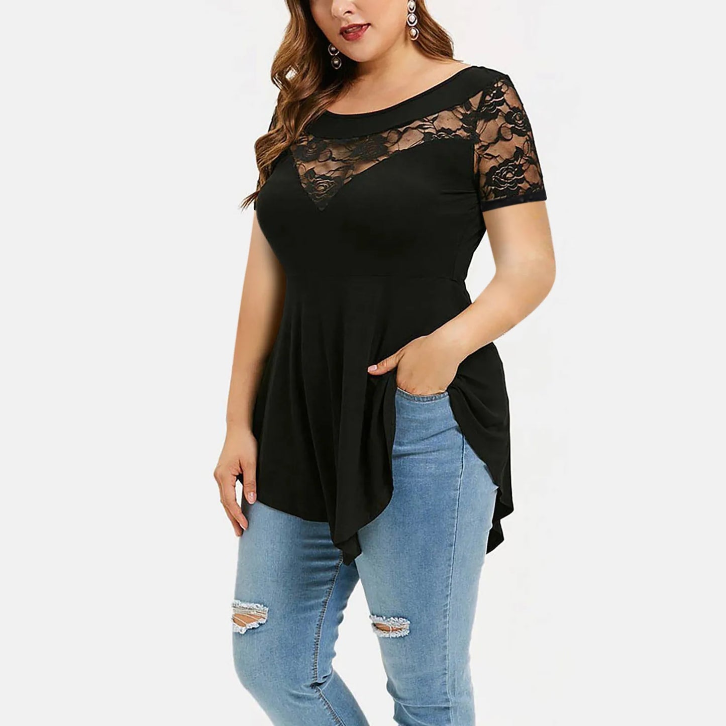 T-shirt à manches courtes en dentelle