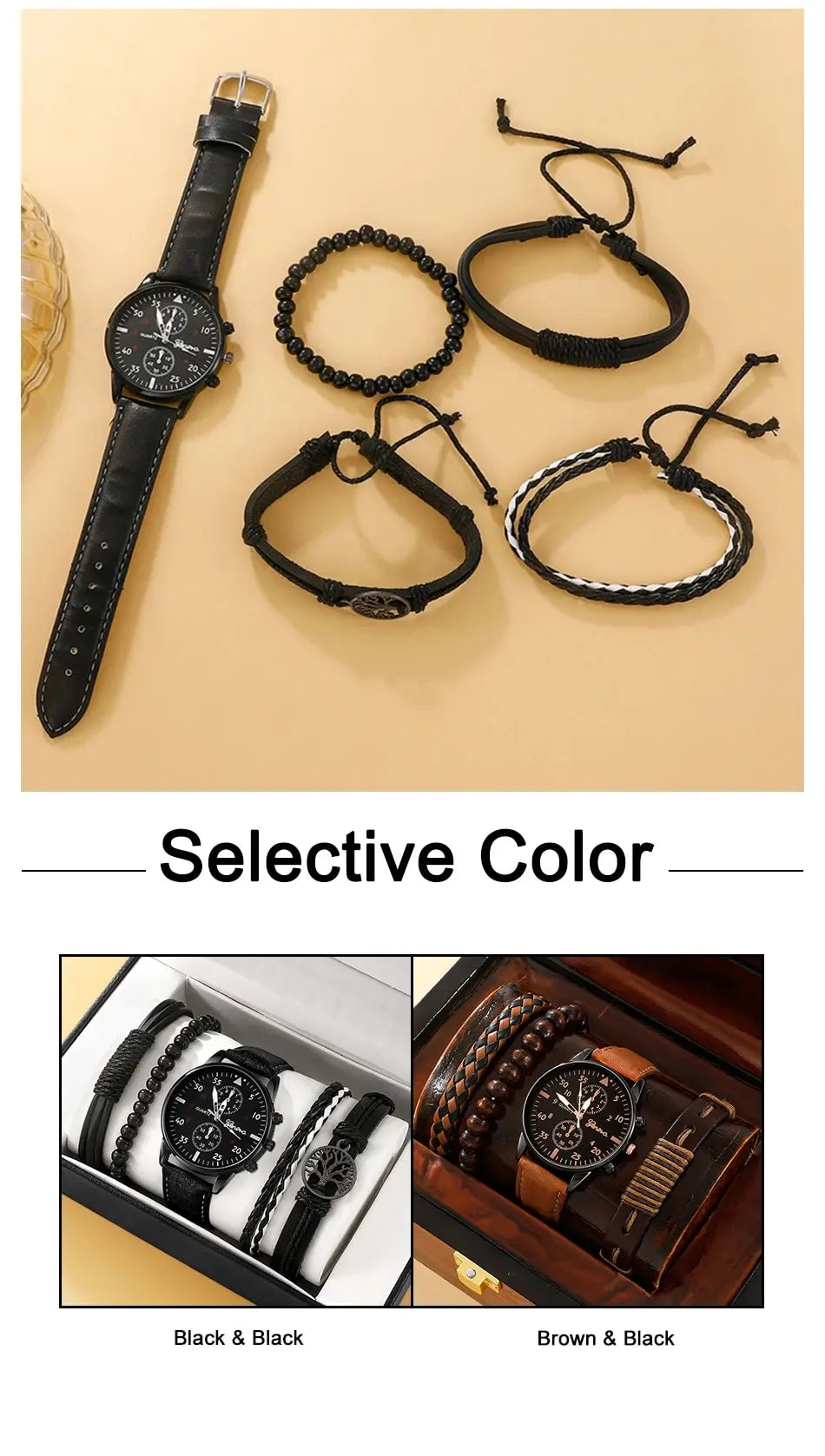 Nouveau Hommes Montre De Luxe Bracelet Ensemble Mode D'affaires Brun En Cuir Quartz ( boite non inclus ) MAEJORKEN