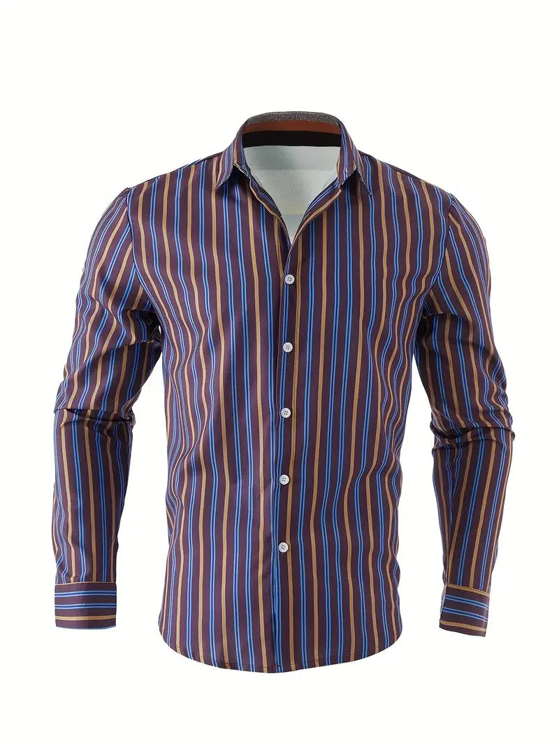 Chemise rayée boutonnée à manches longues du XS au 6XL MAEJORKEN