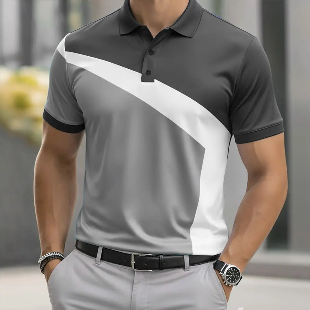 Chemises polo géométriques pour hommes, hauts à manches courtes à col avec patte de boutonnage, style athleisure décontracté pour un usage quotidien estival MAEJORKEN