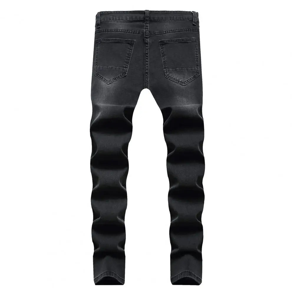 Jeans coupe ajustée déchiré plissé genou du M au 3XL