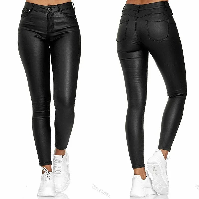 Pantalons en cuir PU noir Sexy Stretch moulante MAEJORKEN