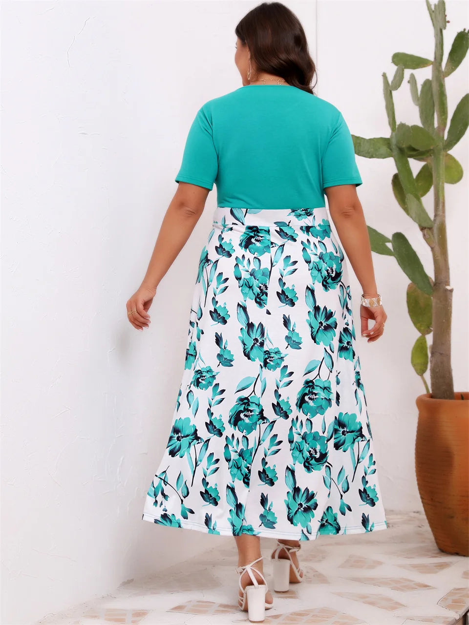 Robe trapèze été taille haute imprimé fleuri du 0XL au 4XL