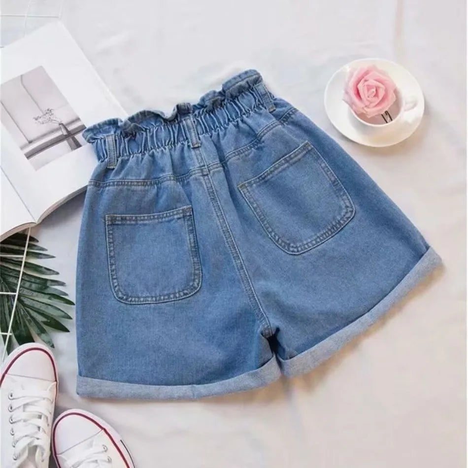 Short en denim en coton bleu taille élastique MAEJORKEN