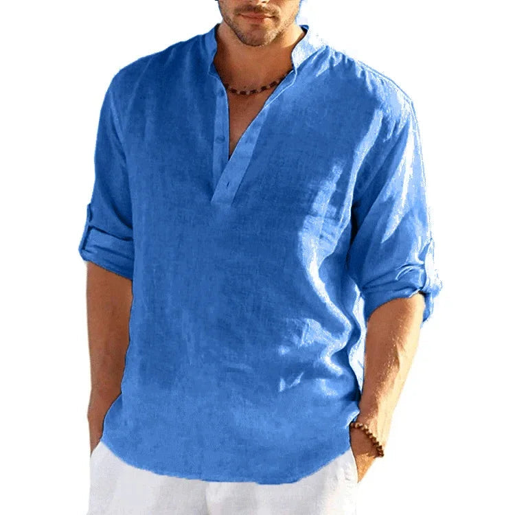 Chemise à manches longues en lin du M au 4XL MAEJORKEN