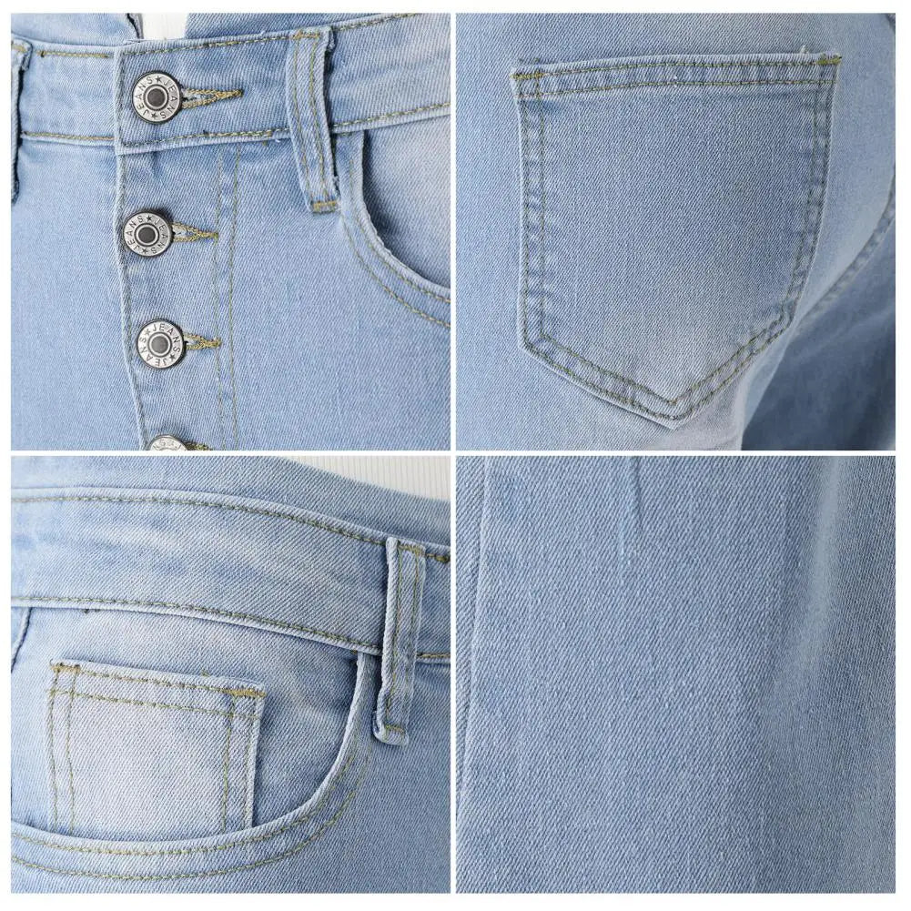 Jean en Denim taille haute, ourlet évasé, coupe cintrée