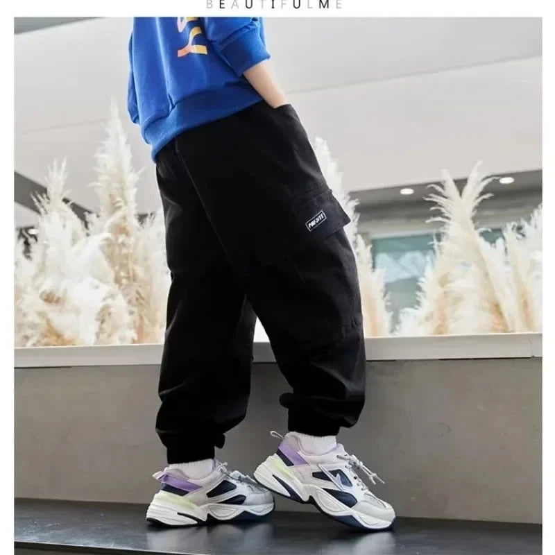 Pantalons Cargo pour garçons, Streetwear de printemps, pantalons de survêtement pour adolescents, taille élastique, pantalons longs pour enfants de 10 à 12 ans MAEJORKEN