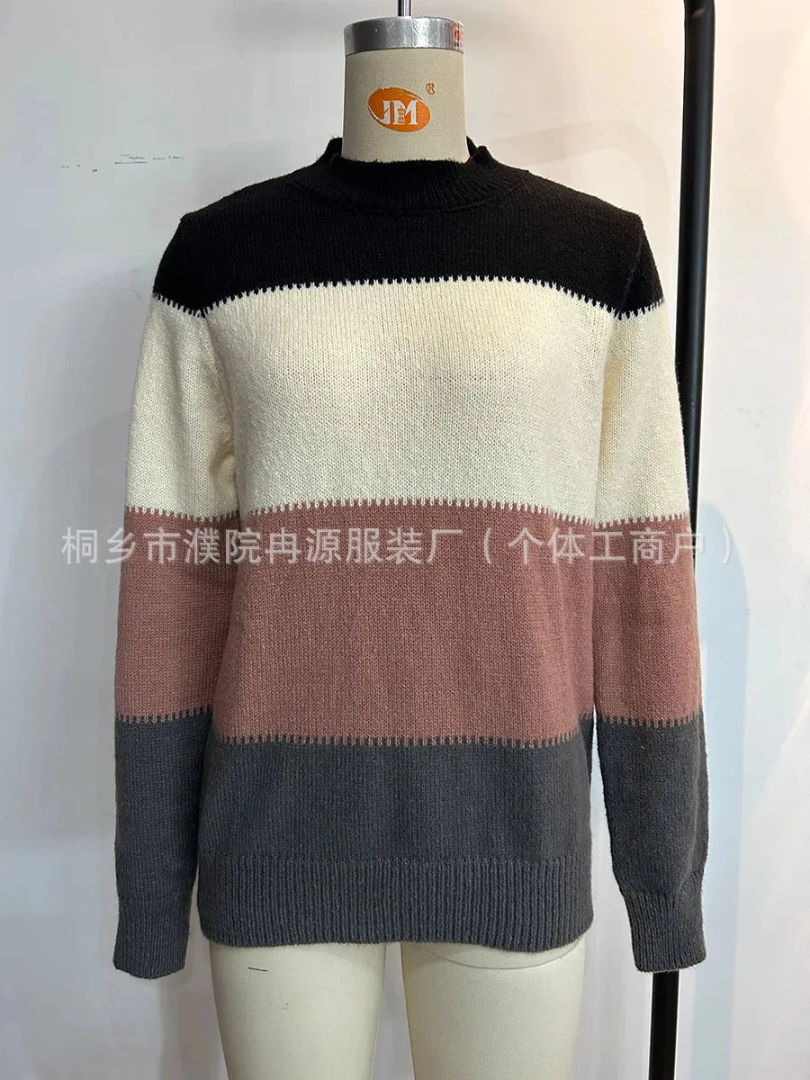Pull tricoté à rayures amples et décontracté pour femme, pull à la mode, nouvelle collection hiver 2024 MAEJORKEN