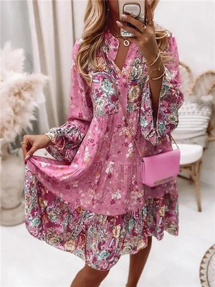 Robes imprimé fleuri col en V du XS au 3XL MAEJORKEN