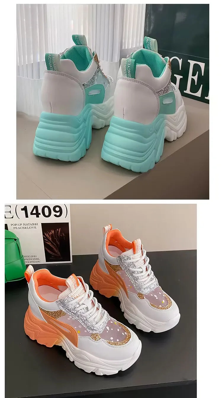 Chaussures à lacets assorties pour femmes, semelle optique rehaussée du 35 au 40