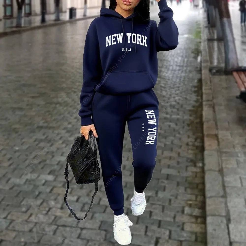 NEW YORK – survêtement à capuche et pantalon pour femme, 2 pièces, costume de sport, Jogging, rue, vêtements de haute qualité, ensembles de pantalons, automne et hiver MAEJORKEN