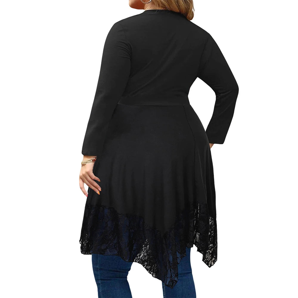 Robes chemise en Y à col en V manches longues, grande taille