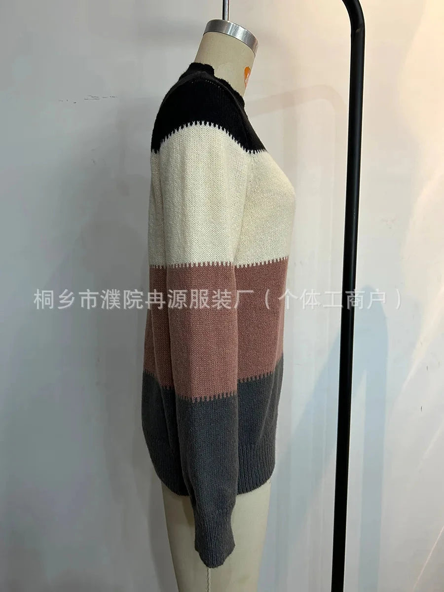 Pull tricoté à rayures amples et décontracté pour femme, pull à la mode, nouvelle collection hiver 2024 MAEJORKEN