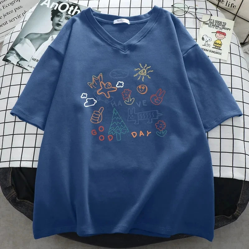 T-shirt à Manches Courtes et Col en V