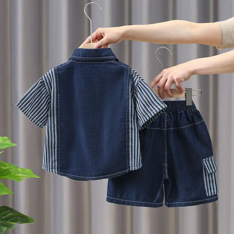 Ensemble garçons, chemise en Denim décontractée à manches courtes + Short du 2 ans à 10 ans MAEJORKEN