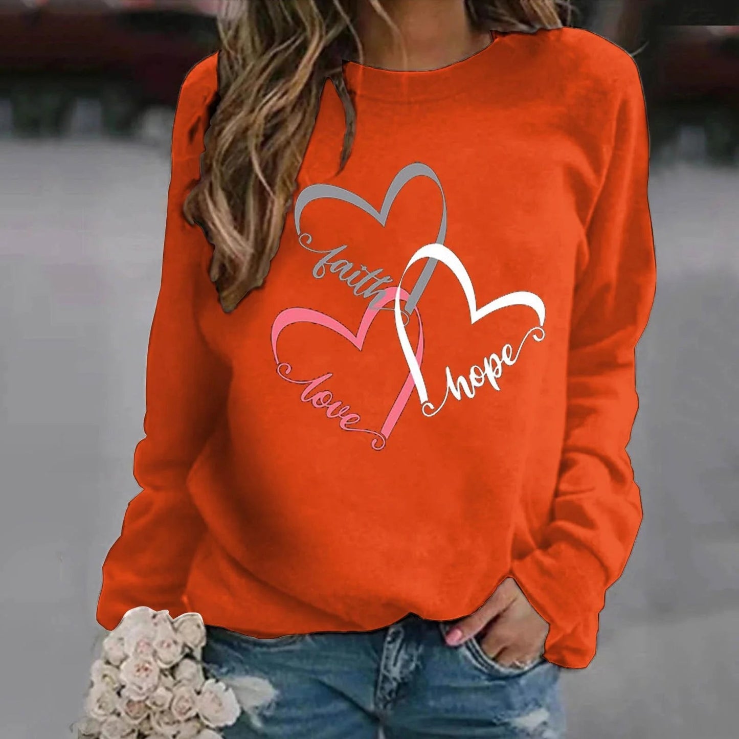 Pull décontracté impression d amour MAEJORKEN