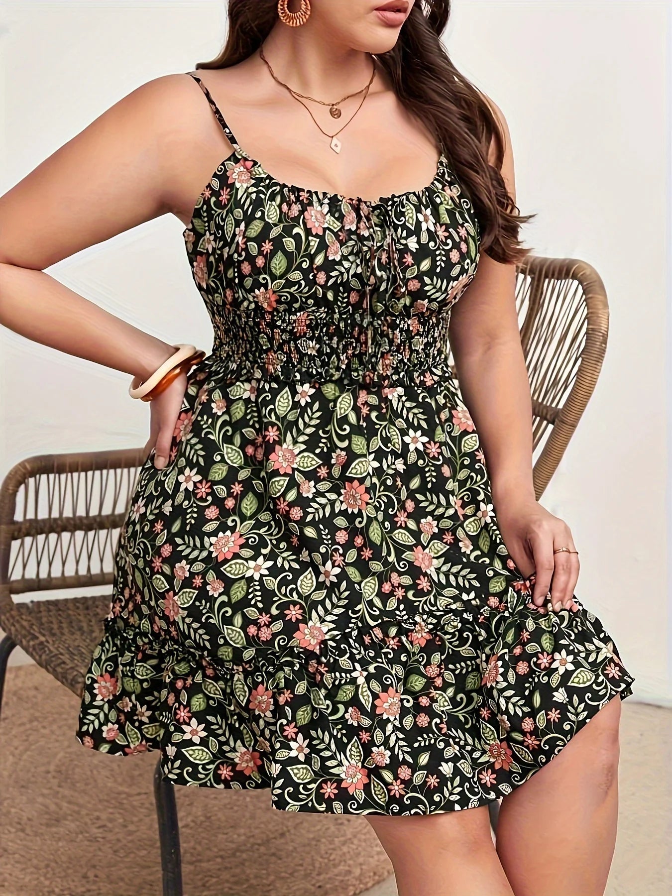 Robe imprimé fleuri sans manches à volants du 0XL au 4XL MAEJORKEN
