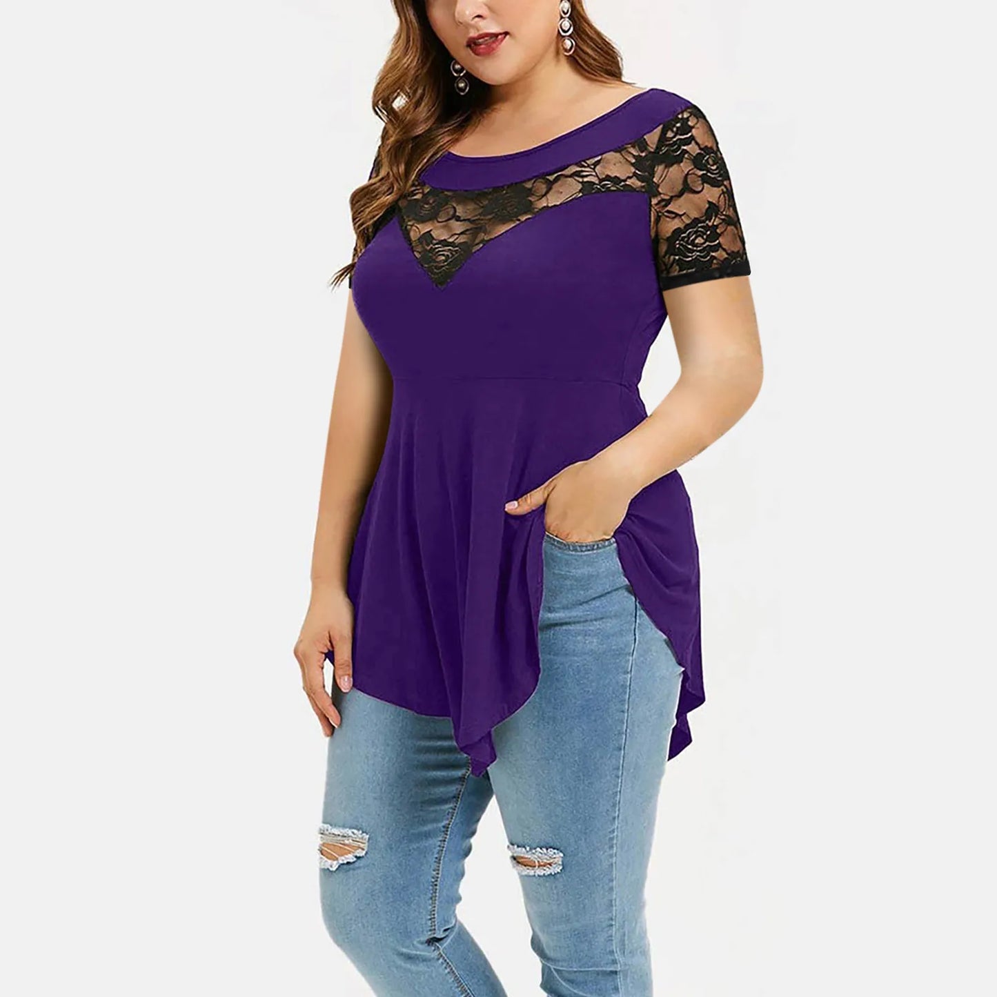 T-shirt à manches courtes en dentelle