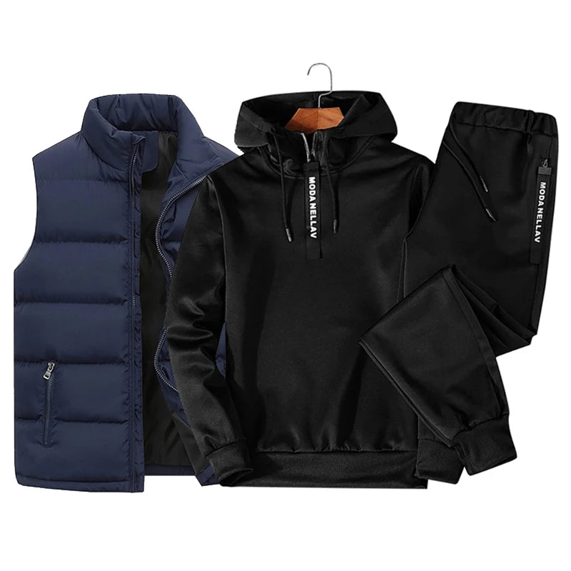 Ensemble 3pièces survêtement sweat à capuche , gilet imperméable et pantalon du M au 3XL