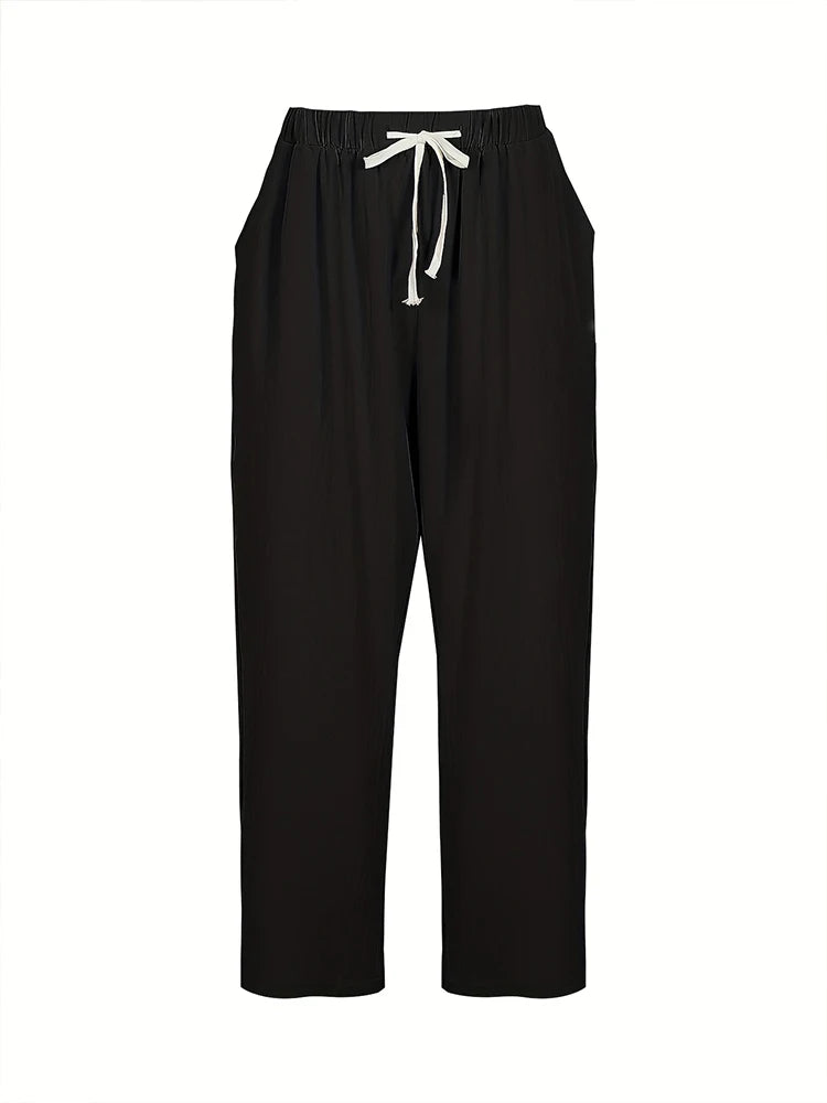 Pantalon en coton et lin pour femmes avec poches MAEJORKEN