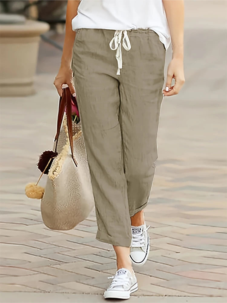 Pantalon en coton et lin pour femmes avec poches MAEJORKEN