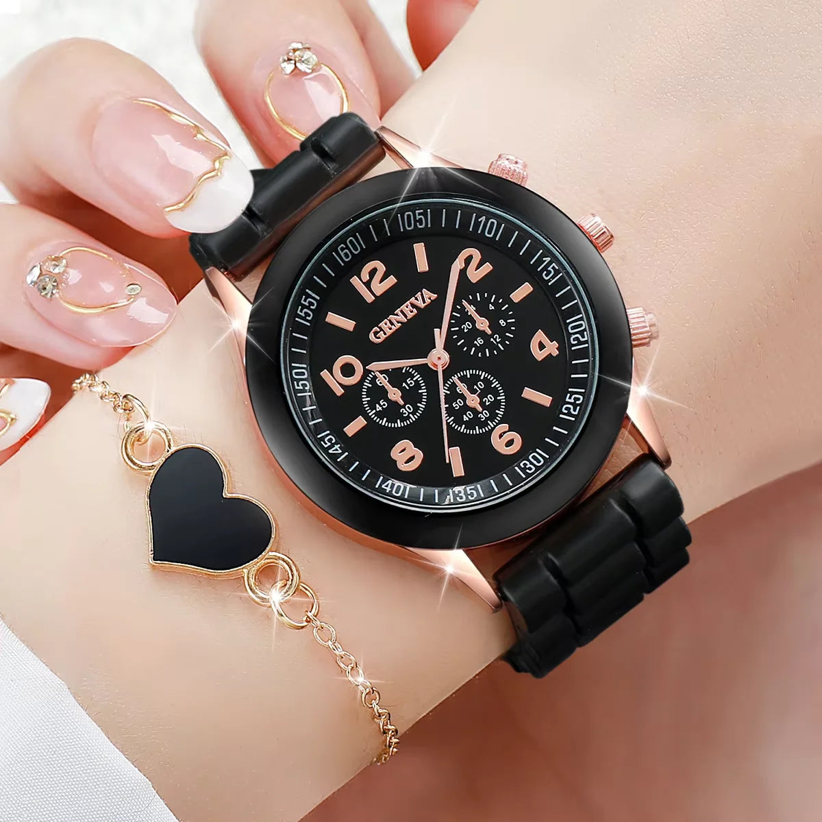 Ensemble de montres à quartz avec bracelet en silicone pour femme, horloge à la mode, cadeau pour fille, sans boîte, 5 pièces, 6 pièces MAEJORKEN