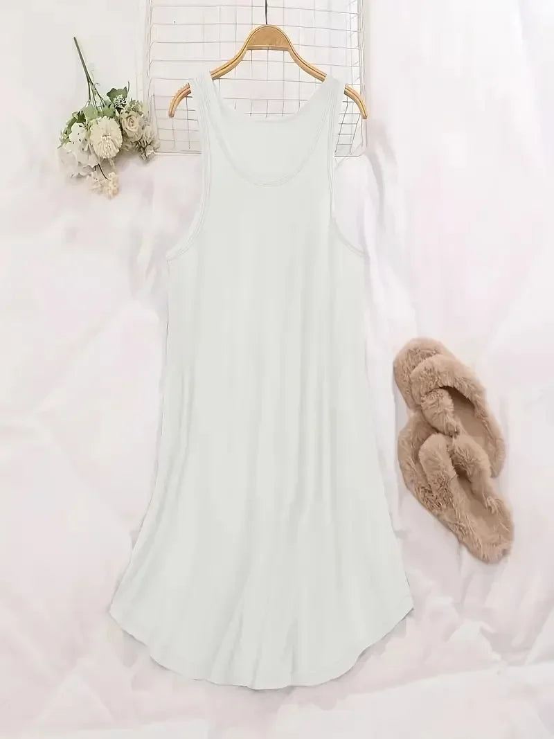 Robe débardeur grande taille 1XL-8XL pour femmes, vêtements de détente basiques, col en U, sans manches, ligne a, couleur unie, robe de plage décontractée MAEJORKEN