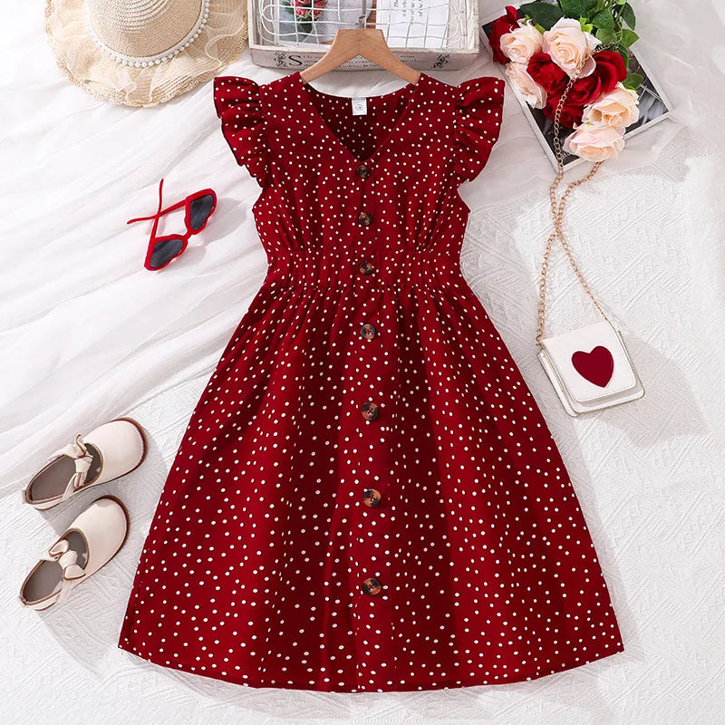 Fille robe d'été manches volantes rayures robe Patchwork couleur chemise robe pour filles décontracté adolescent filles vêtements enfants robes MAEJORKEN