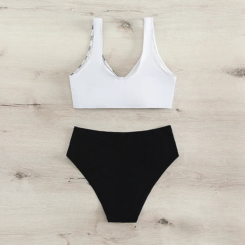 Maillot de bain blanc deux pièces micro rayé MAEJORKEN