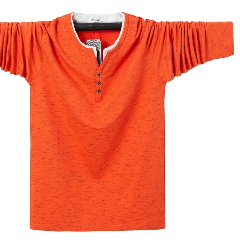T-shirt à manches longues en coton à col en V grande taille M-6XL