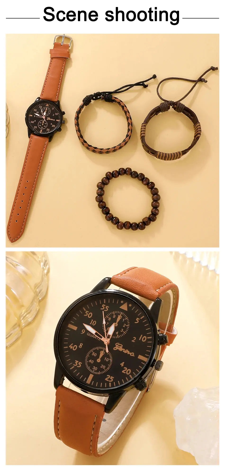 Nouveau Hommes Montre De Luxe Bracelet Ensemble Mode D'affaires Brun En Cuir Quartz ( boite non inclus ) MAEJORKEN