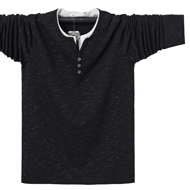 T-shirt à manches longues en coton à col en V grande taille M-6XL