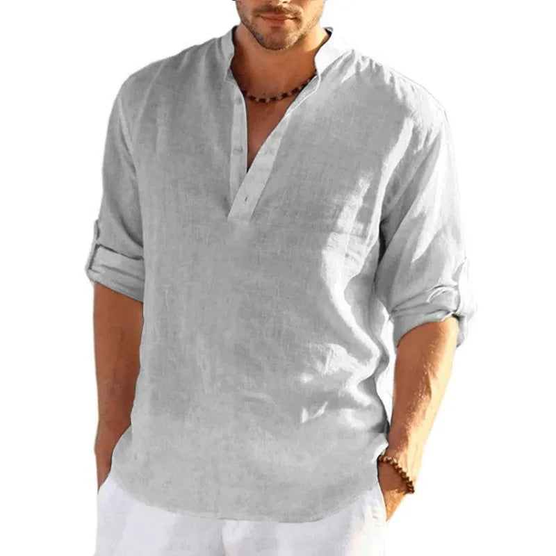 Chemise à manches longues en lin du M au 4XL MAEJORKEN