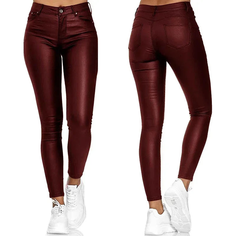 Pantalons en cuir PU noir Sexy Stretch moulante MAEJORKEN
