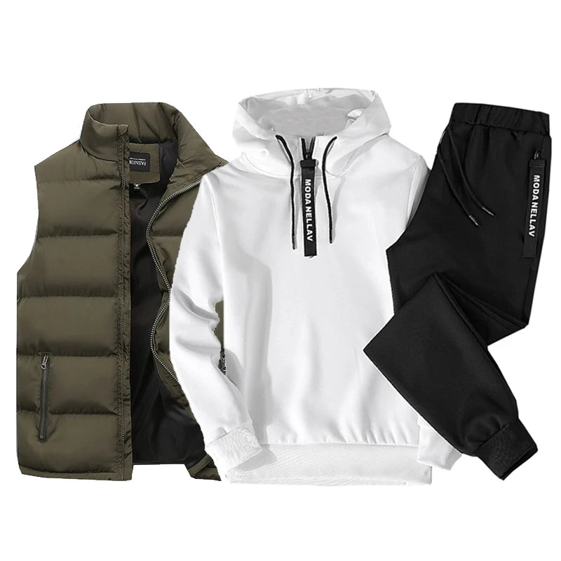 Ensemble 3pièces survêtement sweat à capuche , gilet imperméable et pantalon du M au 3XL