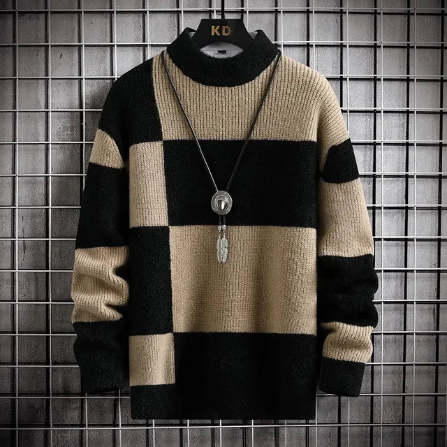 Pull à col rond à carreaux pour hommes MAEJORKEN