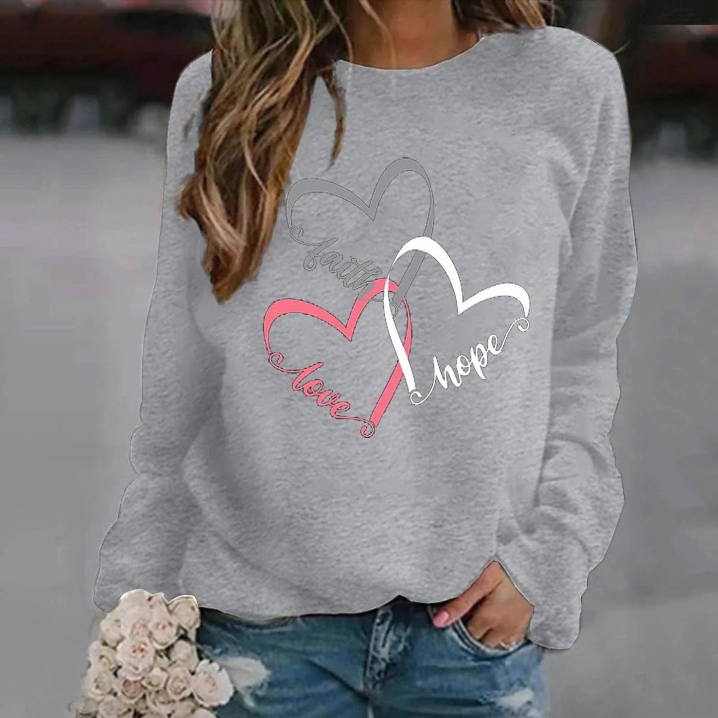 Pull décontracté impression d amour MAEJORKEN