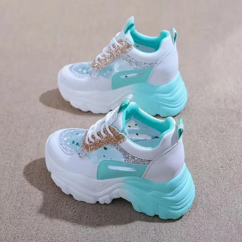 Chaussures à lacets assorties pour femmes, semelle optique rehaussée du 35 au 40