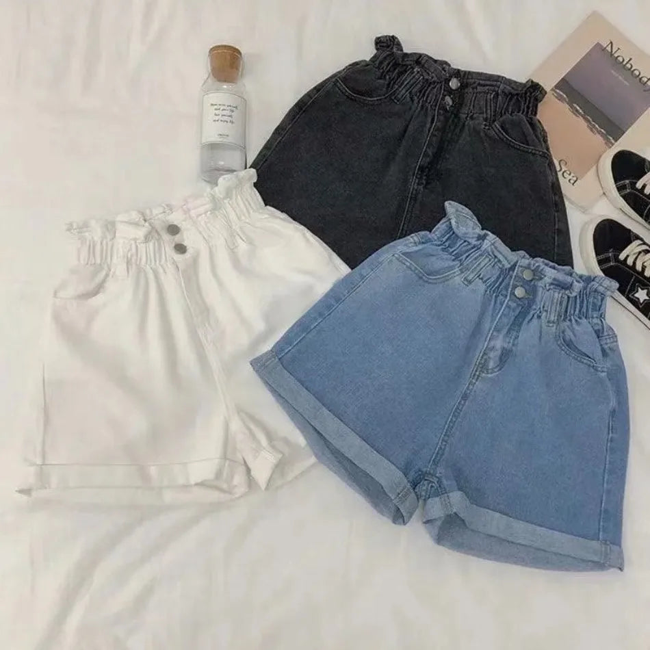 Short en denim en coton bleu taille élastique MAEJORKEN