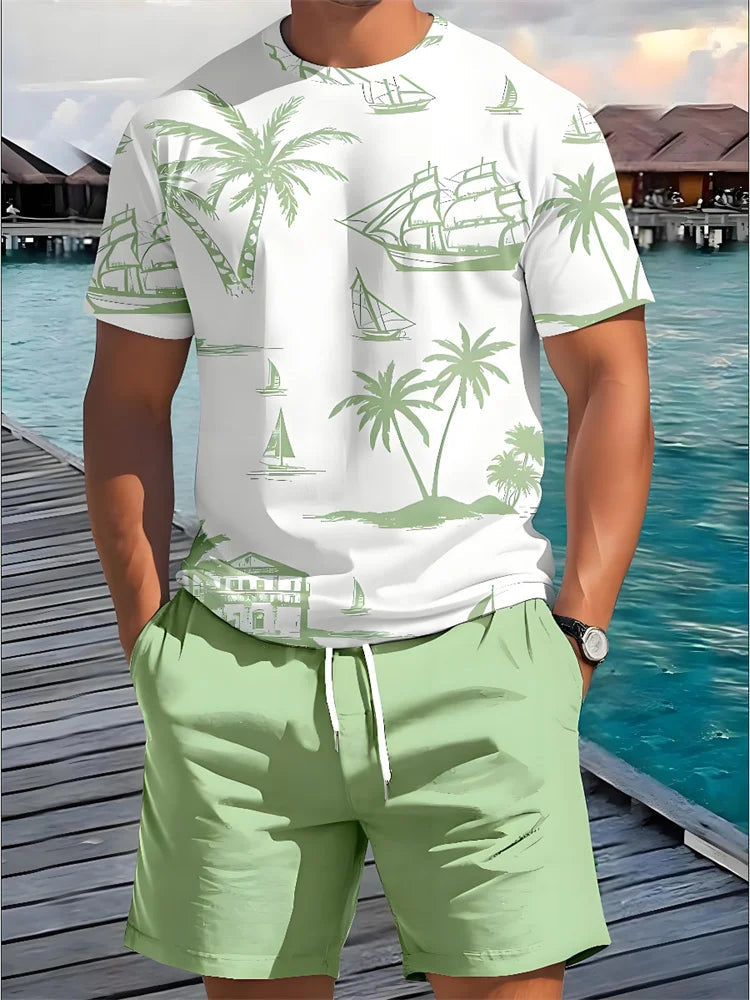 Ensemble deux pièces à manches courtes palmier Shorts à cordon du XS au 6XL MAEJORKEN