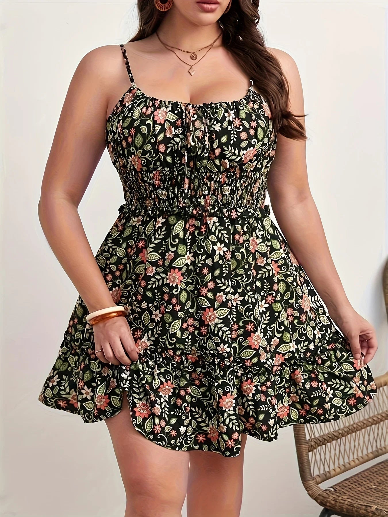 Robe imprimé fleuri sans manches à volants du 0XL au 4XL MAEJORKEN