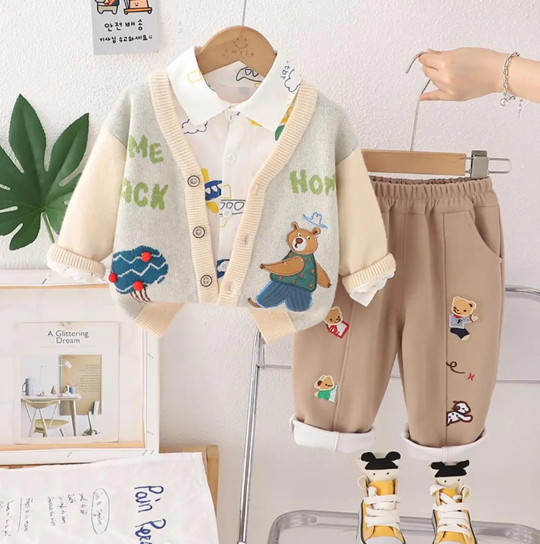 Ensemble 3 pièces pour Bébé Garçon Cardigan, Chemise, pantalon du 6 mois au 5 ans